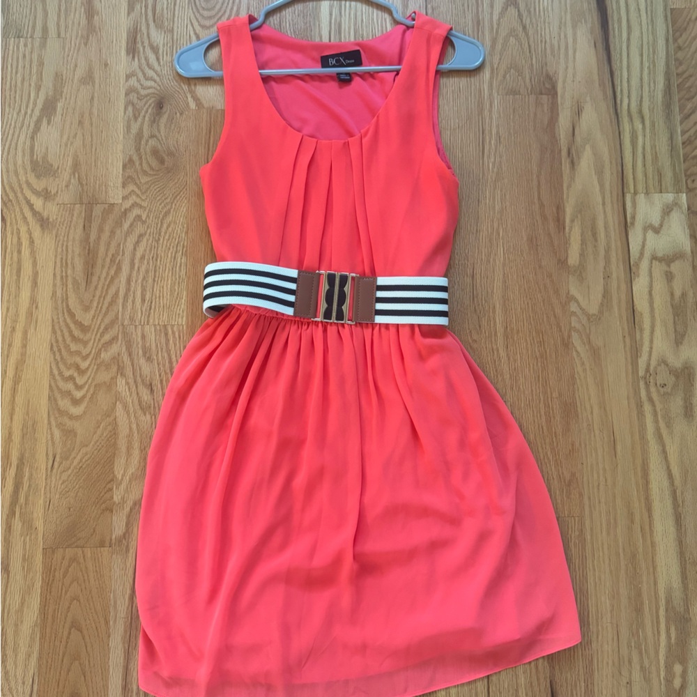Pink belted midi dress